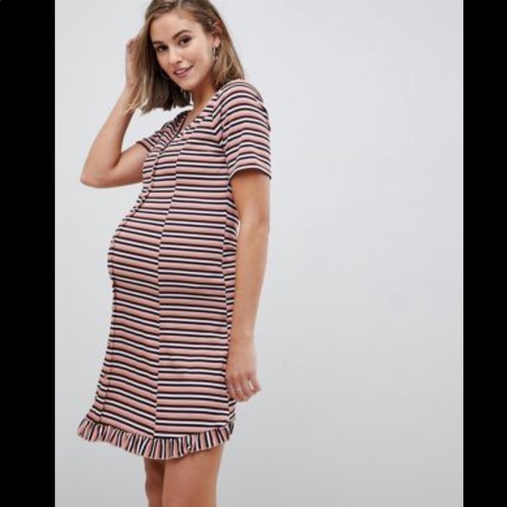 NWOT ASOS DESIGN Maternity Tonal Stripe Rib Mini  Button Through Tea Dress